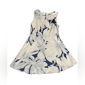 Ruby Belle navy and cream floral dress, exposed zipper - size 14